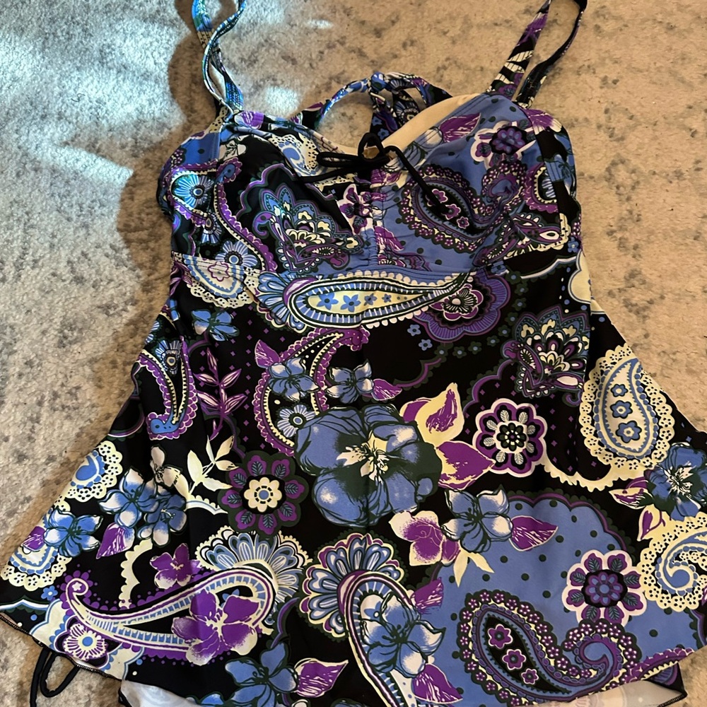 Black and floral tankini with built in bra